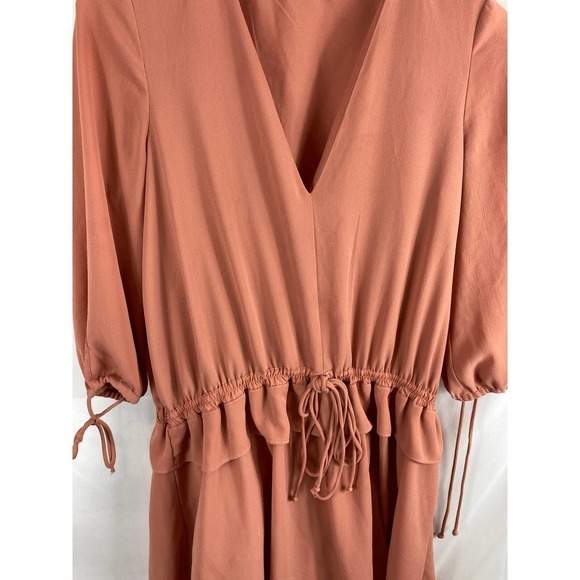 MNG Mango Suit Ruffle Cinched Waist V Neck Dress Size 4 - Picture 5 of 6